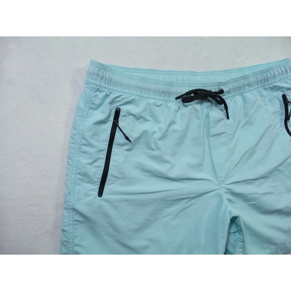 American Eagle Shorts Mens Large Blue Swim Trunks Zip Pockets Drawstring Stretch